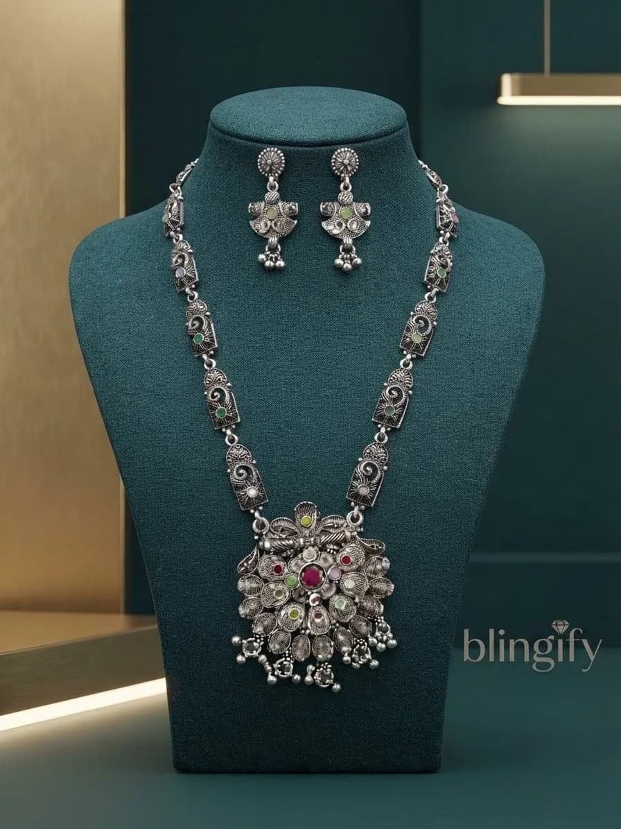 Vasudha Multistone Silver Necklace Set